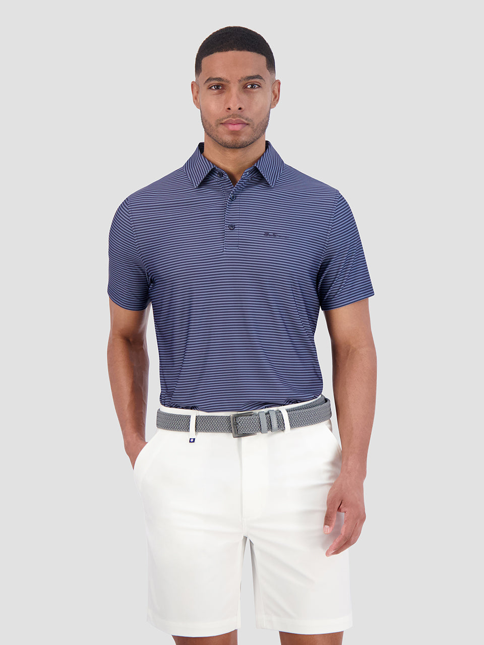 Navy Ben Sherman Mini Stripes Tech Jersey Sports Fit Polo Shirts | 413506-BSX