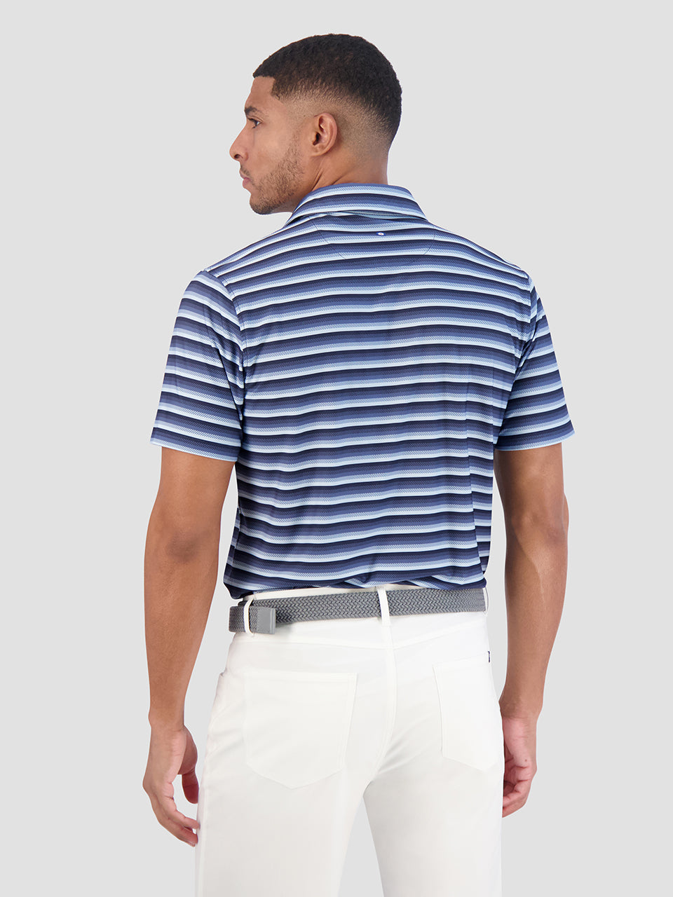 Navy Ben Sherman Multi Stripe Tech Jersey Sports Fit Polo Shirts | 708916-BFJ