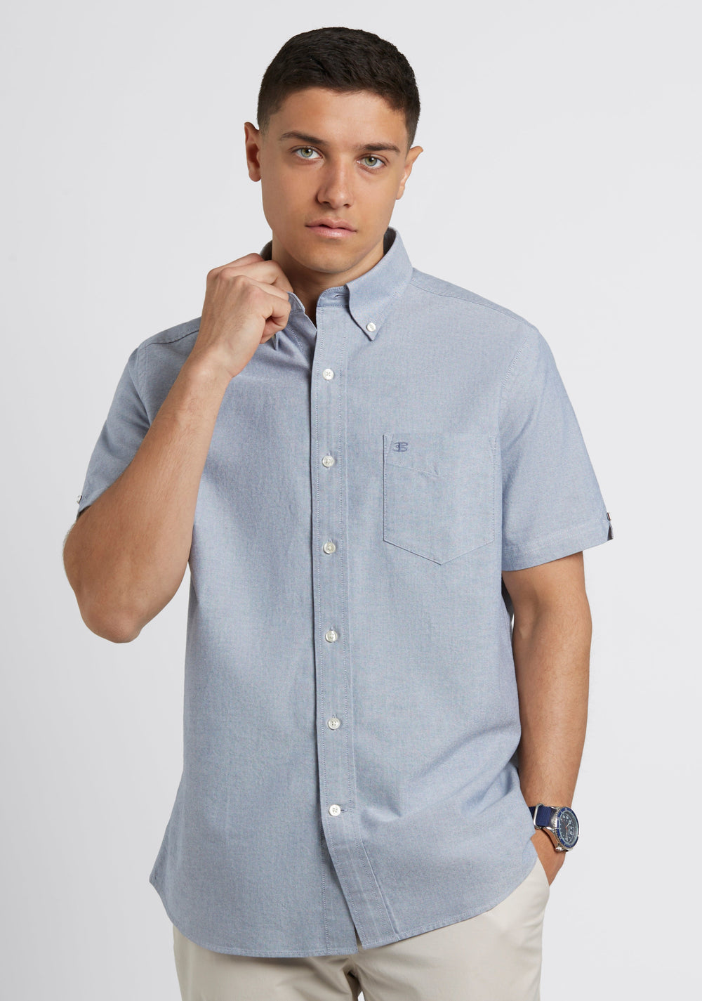 Navy Ben Sherman Short Sleeve Brighton Oxford Organic Shirts | 034279-UXD