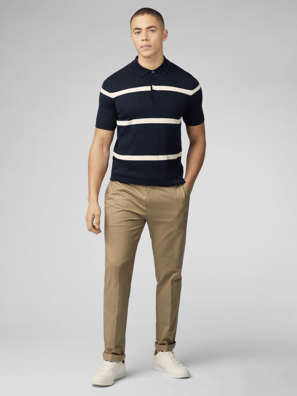 Navy Ben Sherman Signature Argyle Stripe Polo Knitwear | 190576-OUA