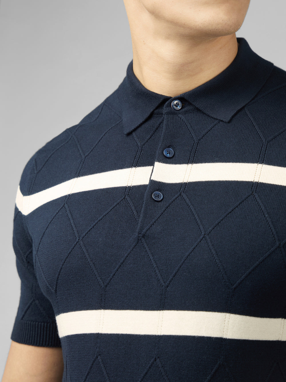 Navy Ben Sherman Signature Argyle Stripe Polo Knitwear | 190576-OUA