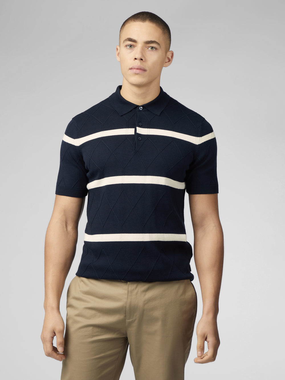 Navy Ben Sherman Signature Argyle Stripe Polo Knitwear | 190576-OUA