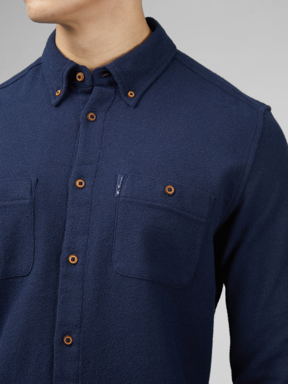 Navy Ben Sherman Signature Boucle Shirts | 275483-IWU