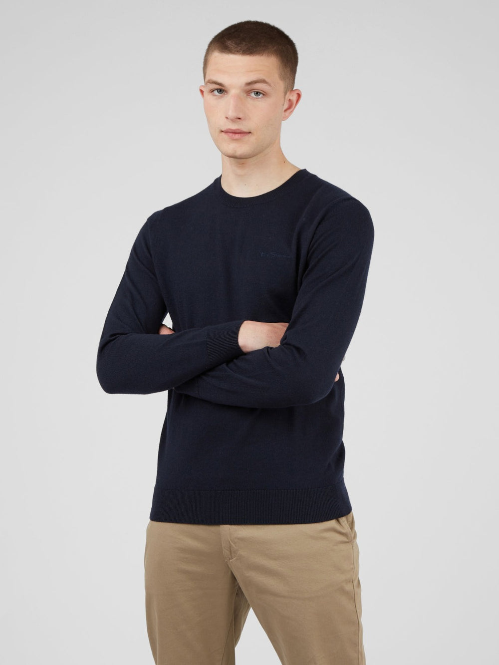 Navy Ben Sherman Signature Crewneck Knitwear | 870536-ARN