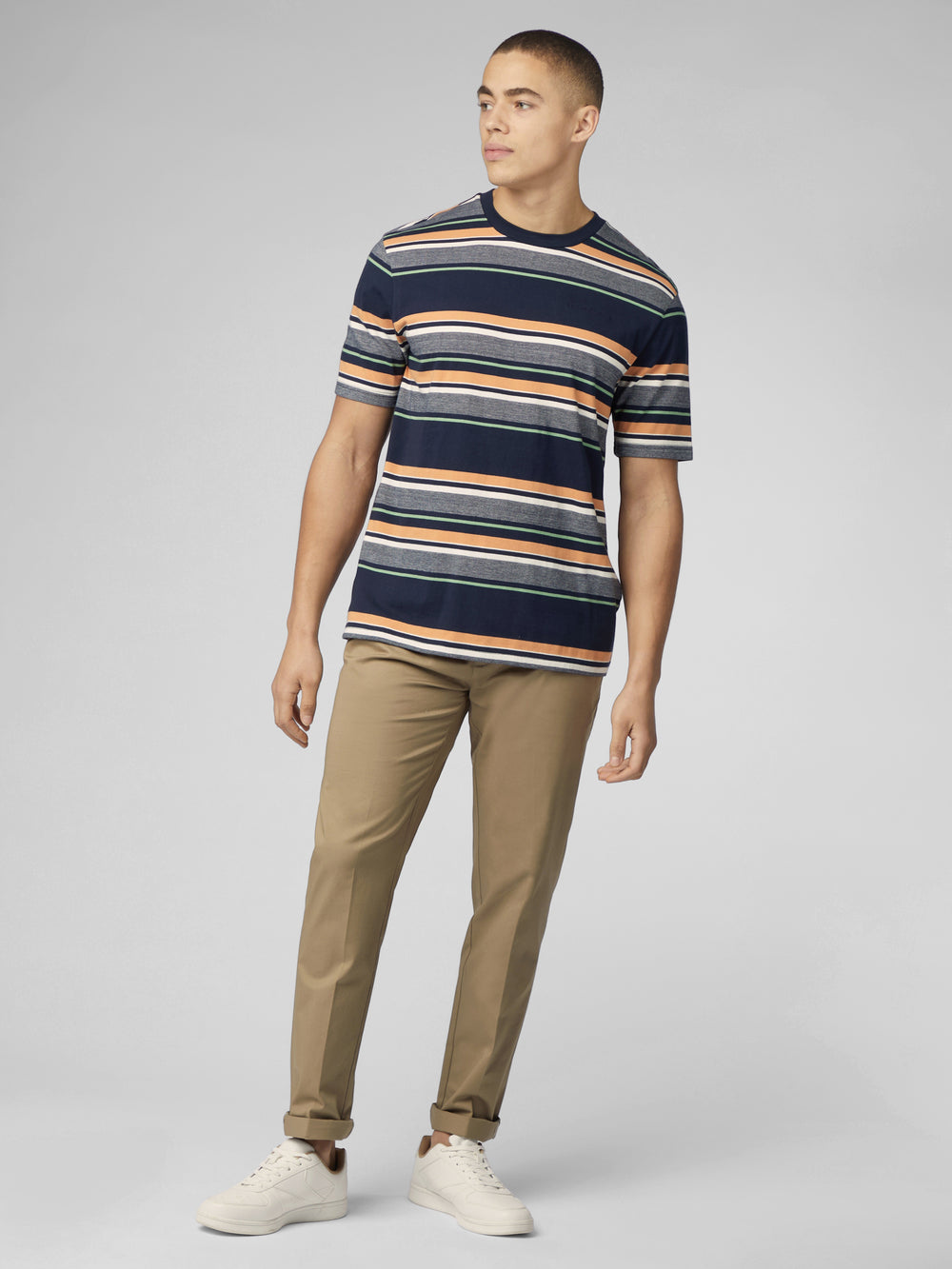 Navy Ben Sherman Signature Engineered Stripe T-Shirt | 823104-GVQ