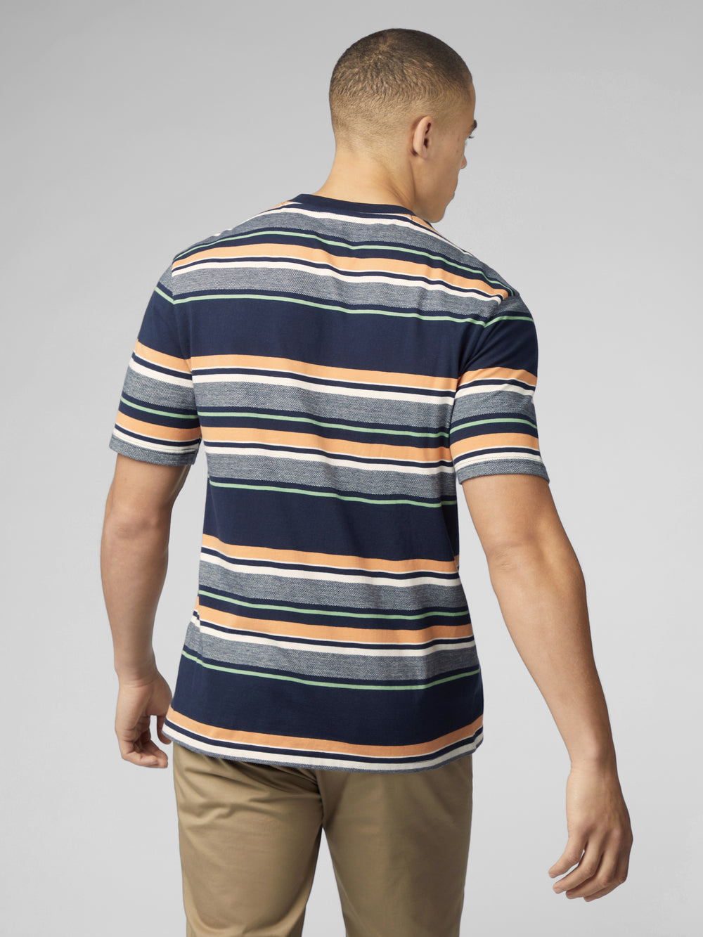 Navy Ben Sherman Signature Engineered Stripe T-Shirt | 823104-GVQ