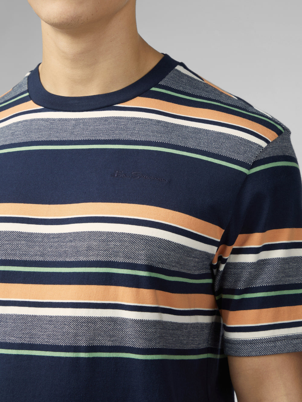 Navy Ben Sherman Signature Engineered Stripe T-Shirt | 823104-GVQ