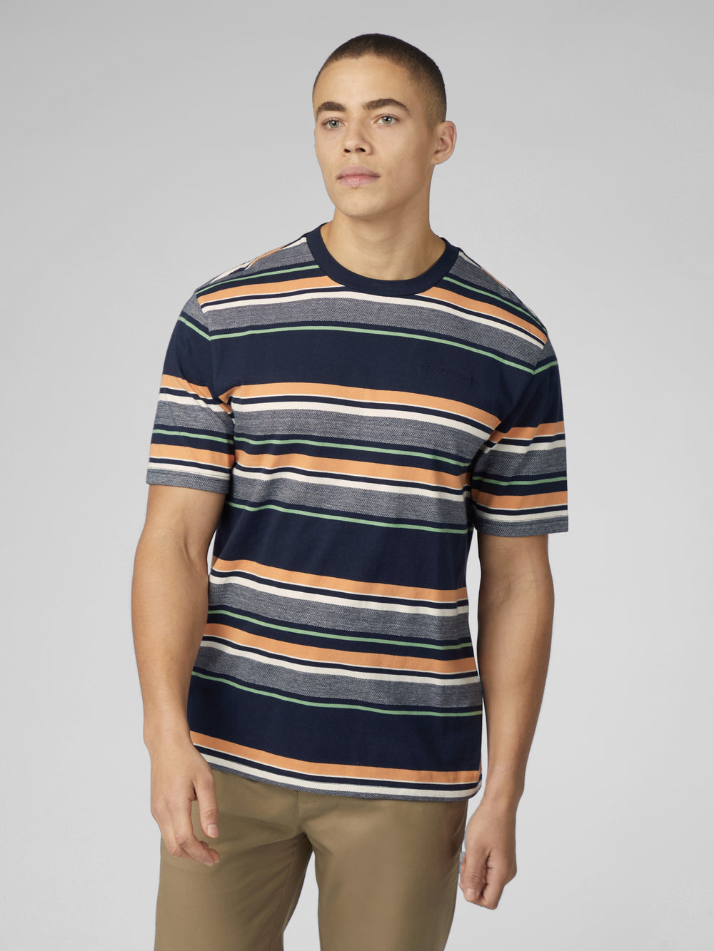 Navy Ben Sherman Signature Engineered Stripe T-Shirt | 823104-GVQ