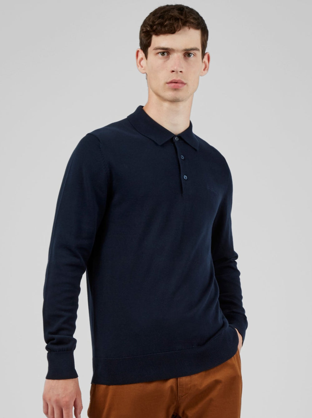 Navy Ben Sherman Signature Long-Sleeve Polo Neck Sweaters | 784913-HUP