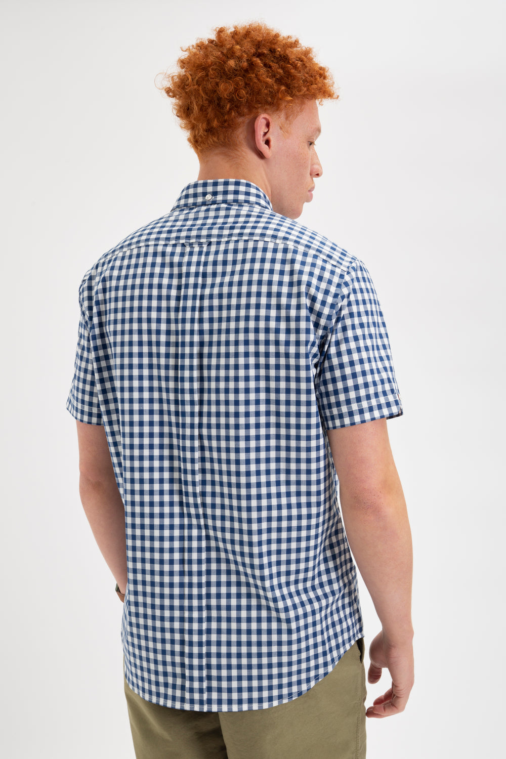 Navy / Olive Ben Sherman Short Sleeve House Poplin Gingham Shirts | 936817-BUN