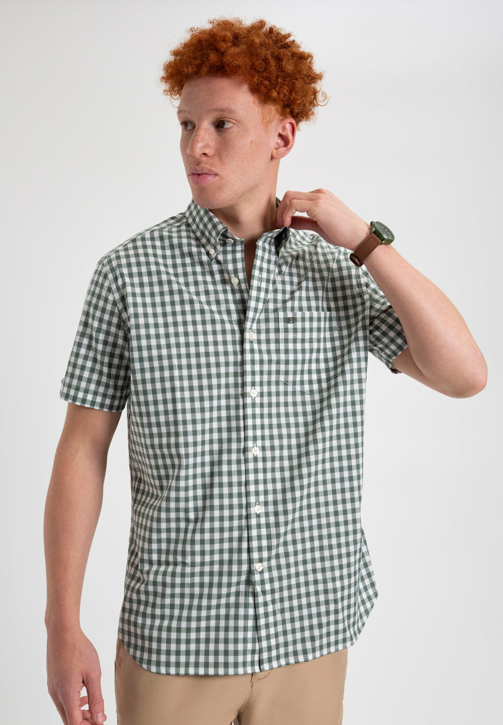 Olive Ben Sherman House Poplin Gingham Shirts | 347201-EAJ