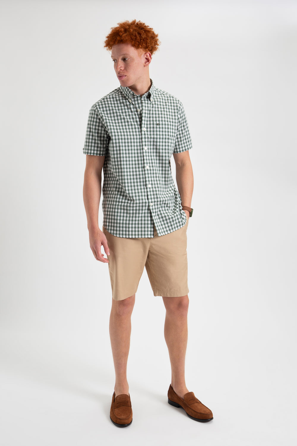 Olive Ben Sherman House Poplin Gingham Shirts | 347201-EAJ