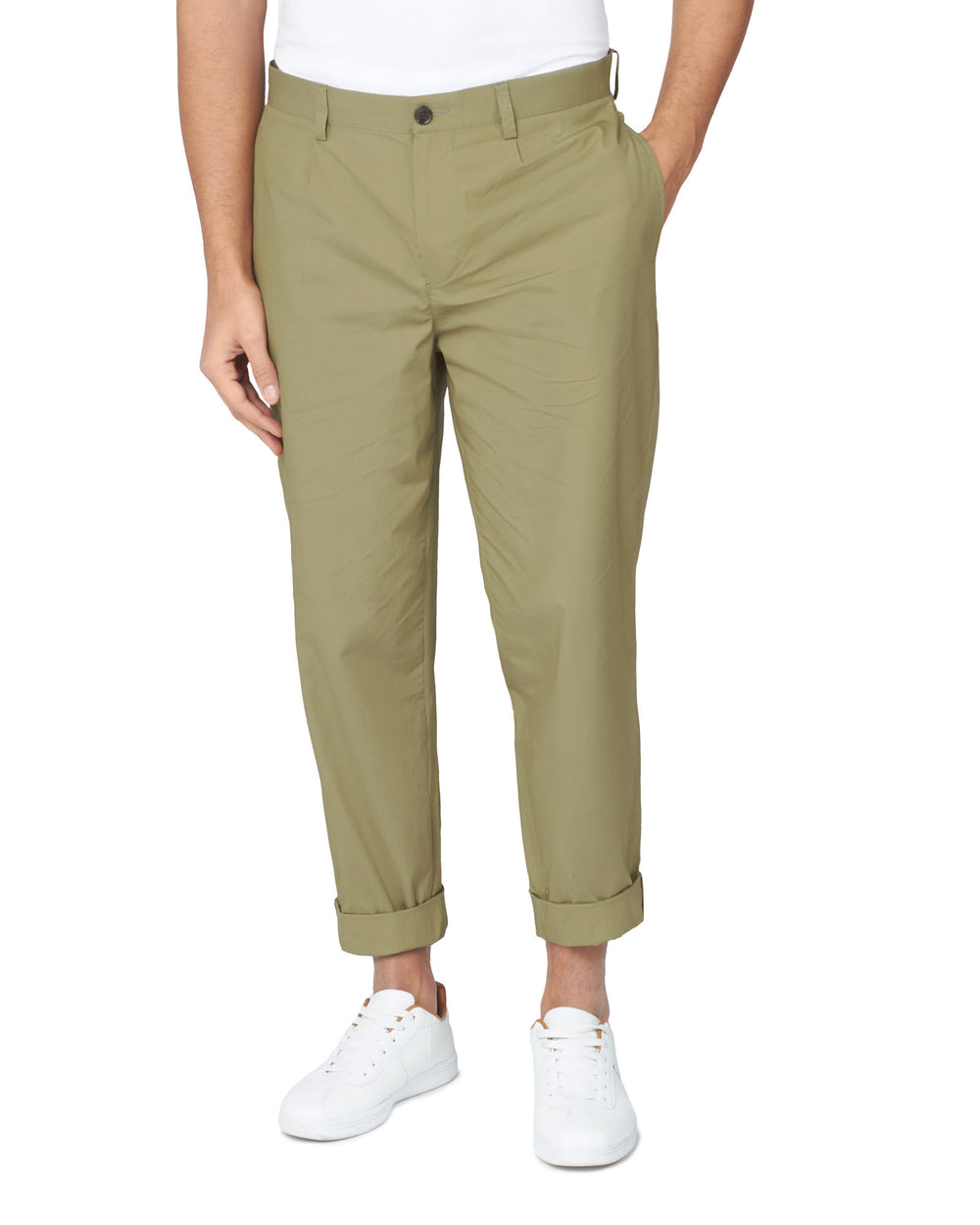 Olive Ben Sherman Poplin Relaxed-Taper Pleated Pants | 132794-YWB