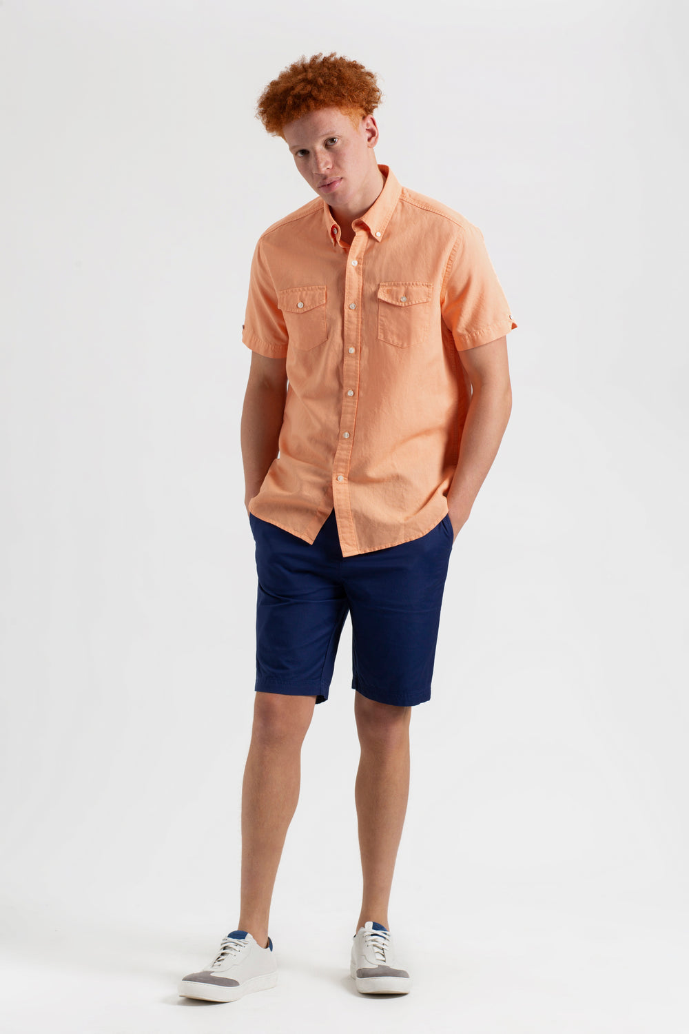 Orange Ben Sherman Garment Dye Linen Shirts | 431207-SLD