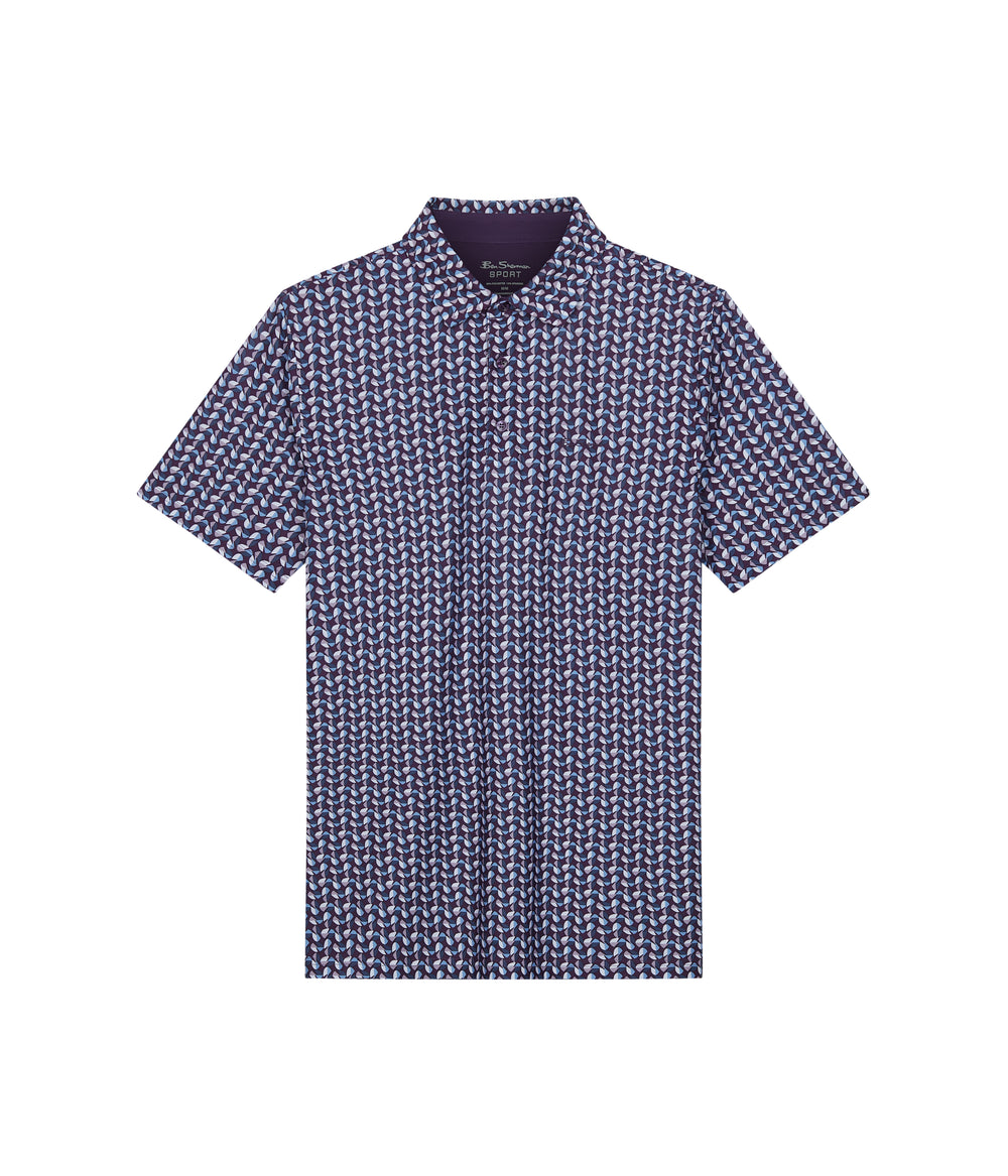 Purple Ben Sherman Bauhaus Geo Tech Jersey Sports Fit Polo Shirts | 704359-ILM