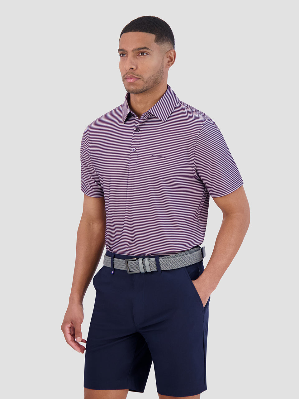 Purple Ben Sherman Mini Stripes Tech Jersey Sports Fit Polo Shirts | 973854-TWV