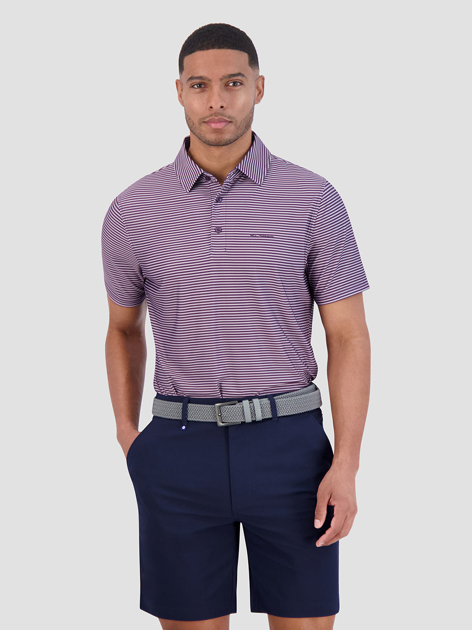 Purple Ben Sherman Mini Stripes Tech Jersey Sports Fit Polo Shirts | 973854-TWV