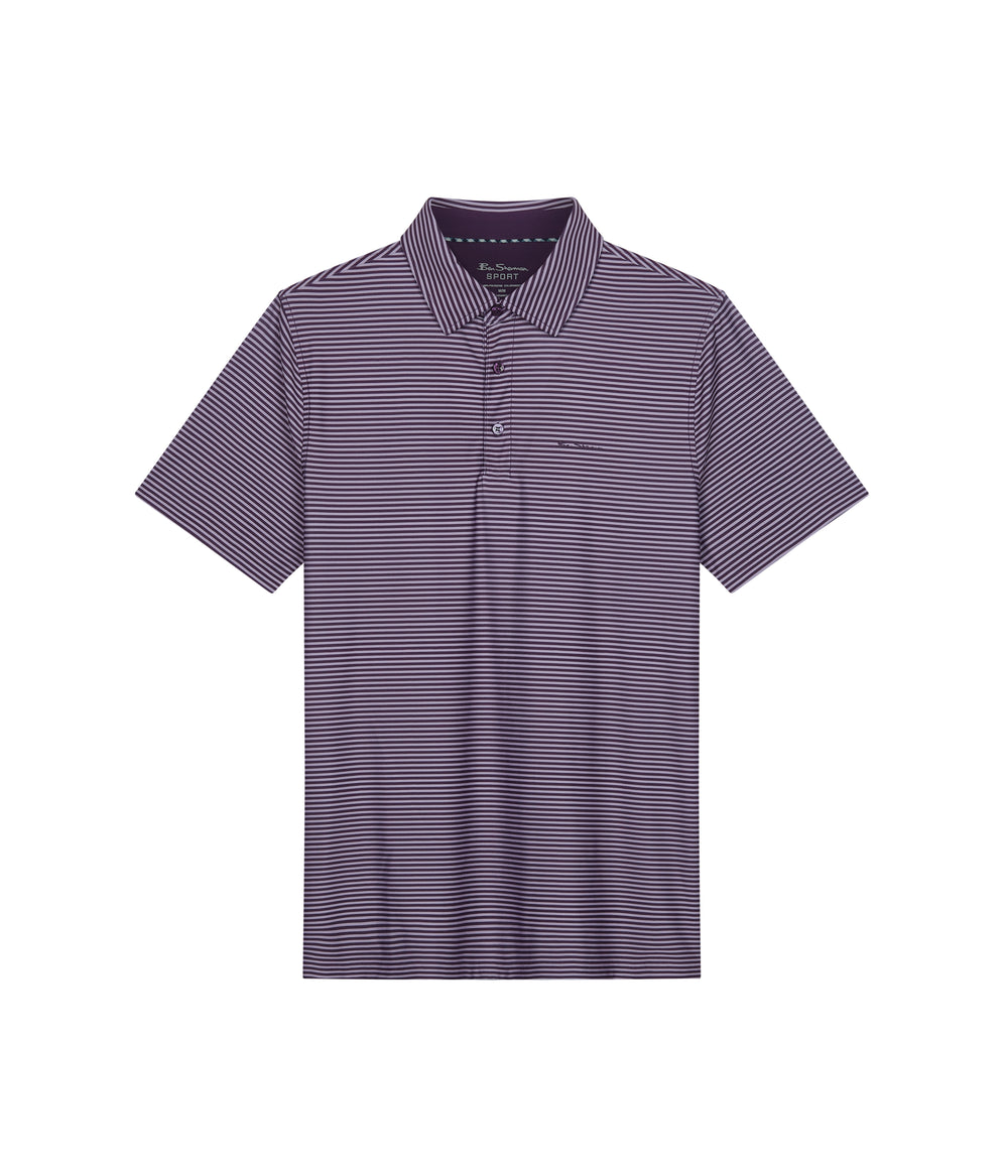 Purple Ben Sherman Mini Stripes Tech Jersey Sports Fit Polo Shirts | 973854-TWV