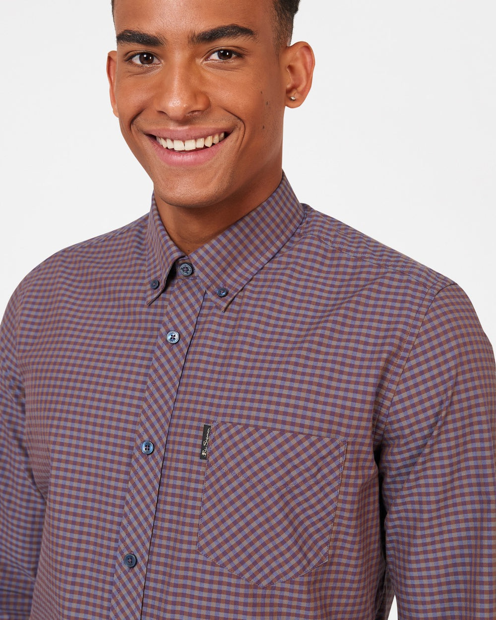 Purple Ben Sherman Signature Gingham Long-Sleeve Shirts | 413507-BWR