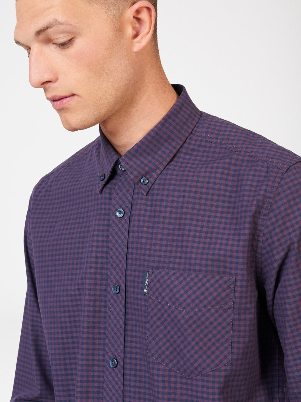 Purple Ben Sherman Signature Gingham Long-Sleeve Shirts | 215306-ZKT