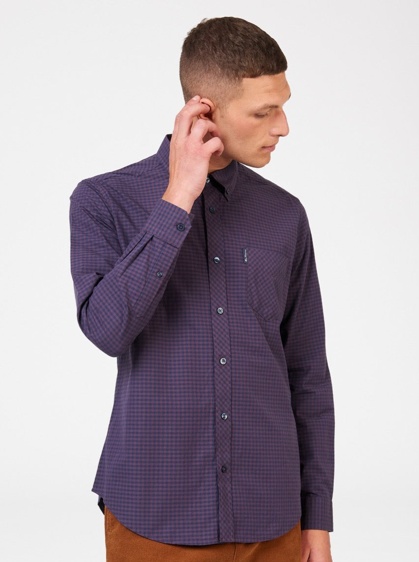 Purple Ben Sherman Signature Gingham Long-Sleeve Shirts | 215306-ZKT