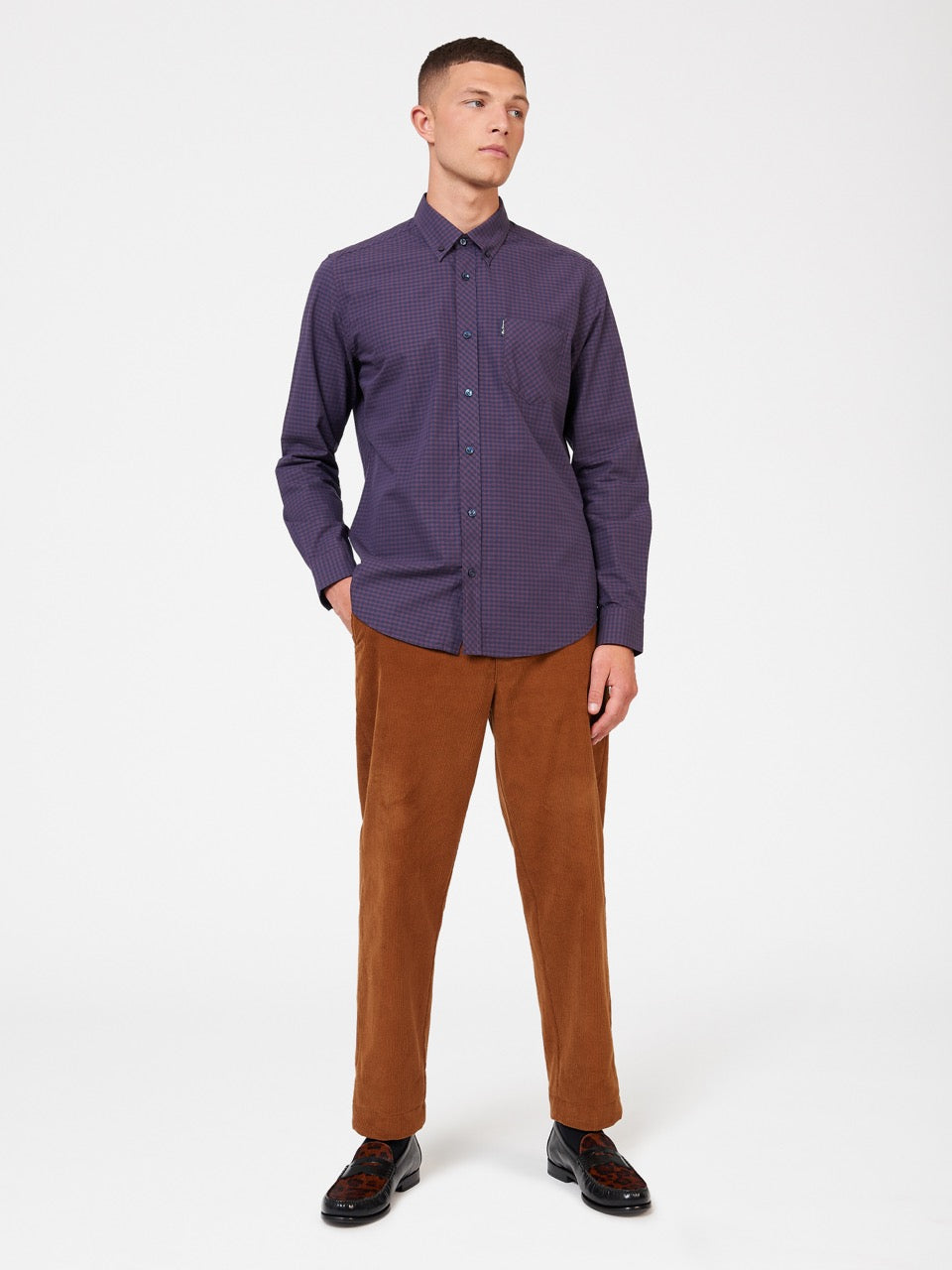 Purple Ben Sherman Signature Gingham Long-Sleeve Shirts | 215306-ZKT