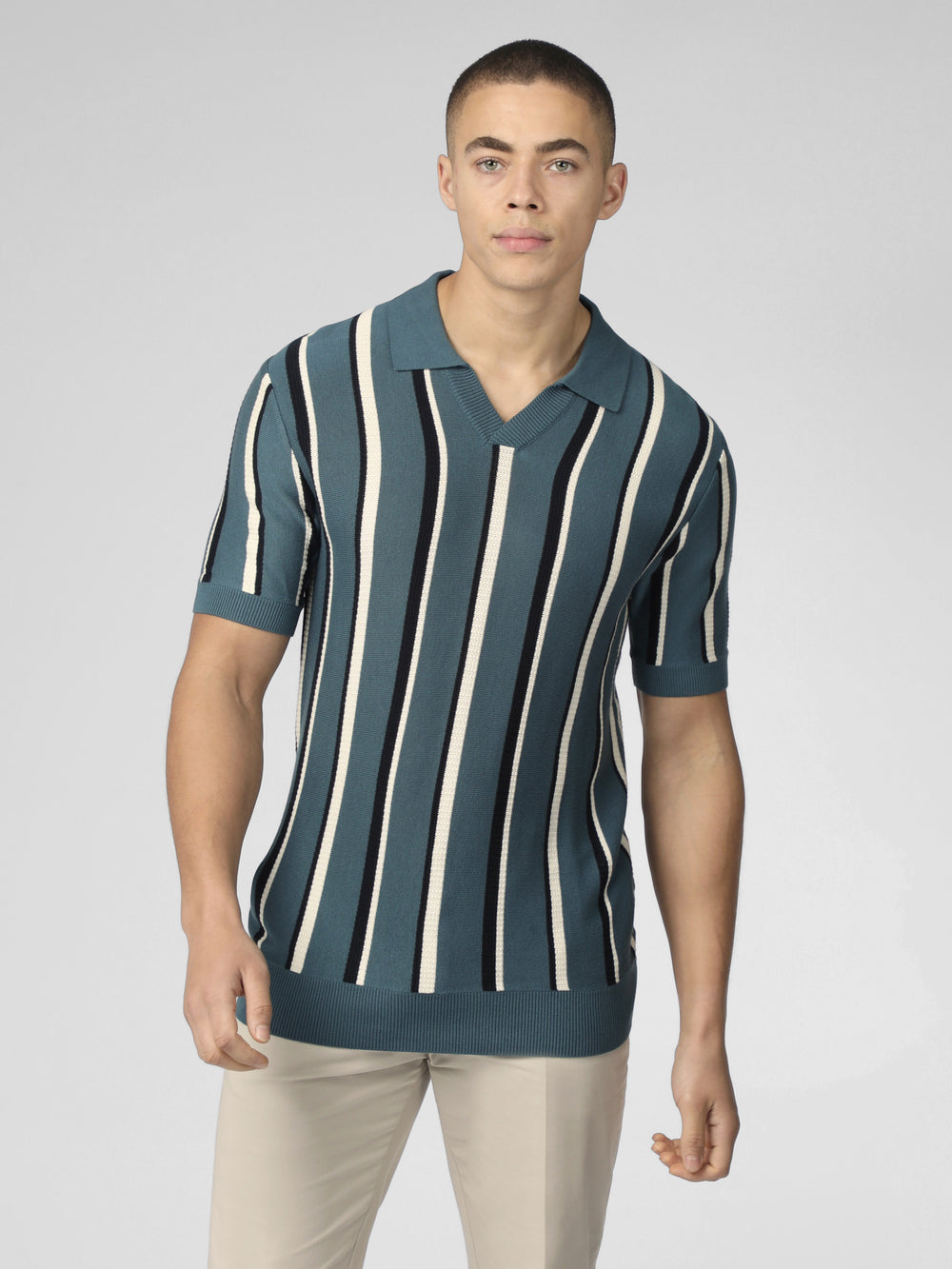 Turquoise Ben Sherman Signature Vertical Stripe Open Neck Polo Knitwear | 824671-FIK