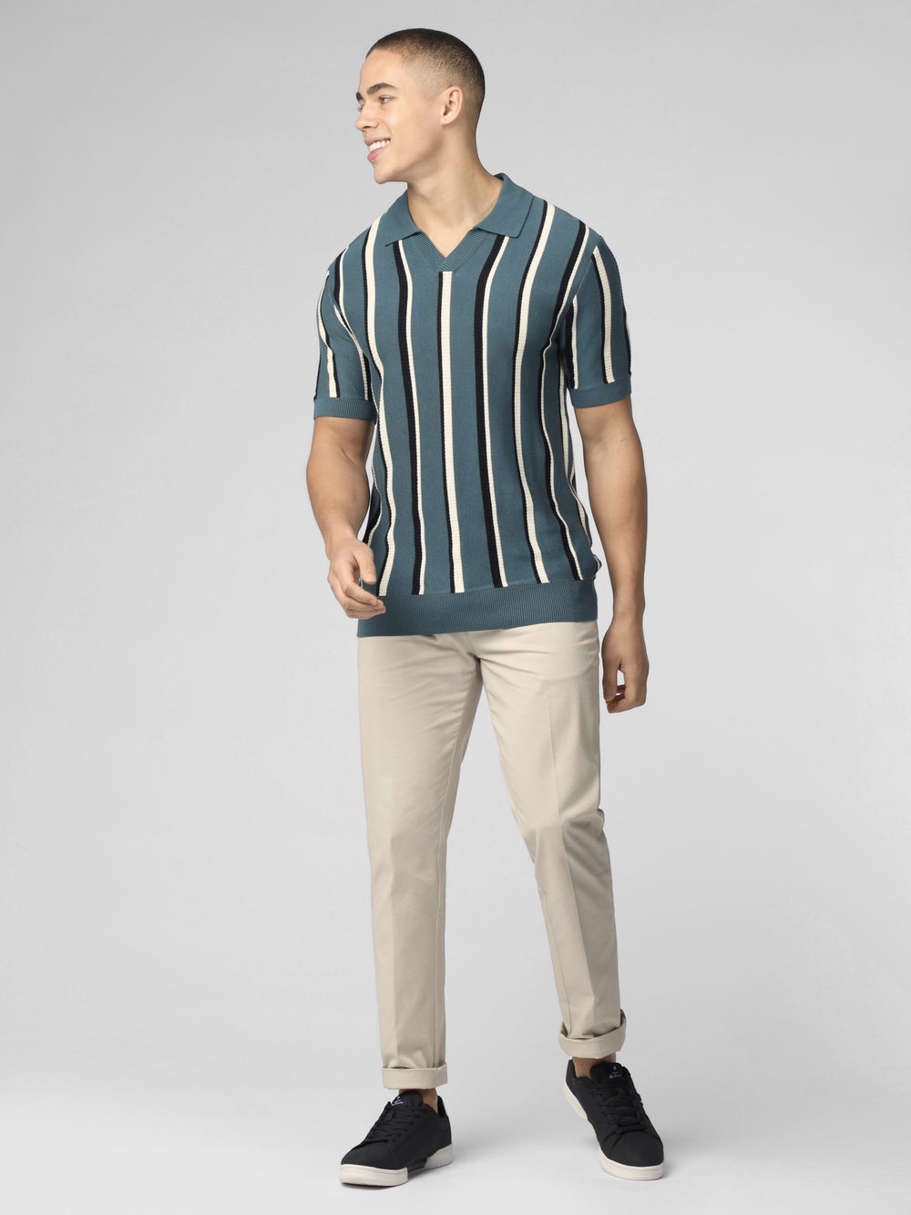 Turquoise Ben Sherman Signature Vertical Stripe Open Neck Polo Knitwear | 824671-FIK