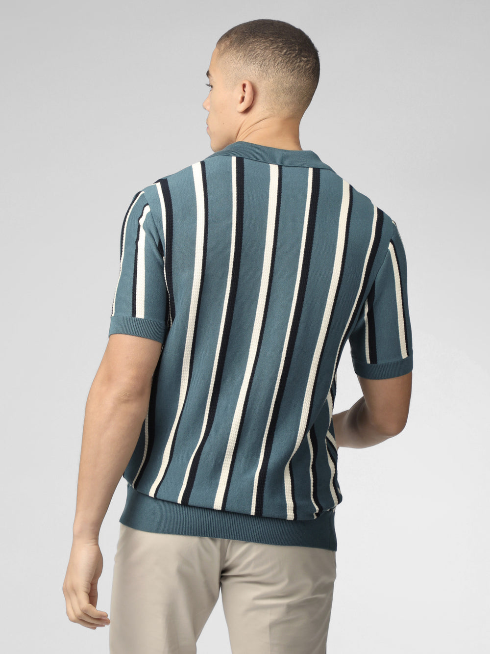 Turquoise Ben Sherman Signature Vertical Stripe Open Neck Polo Knitwear | 824671-FIK