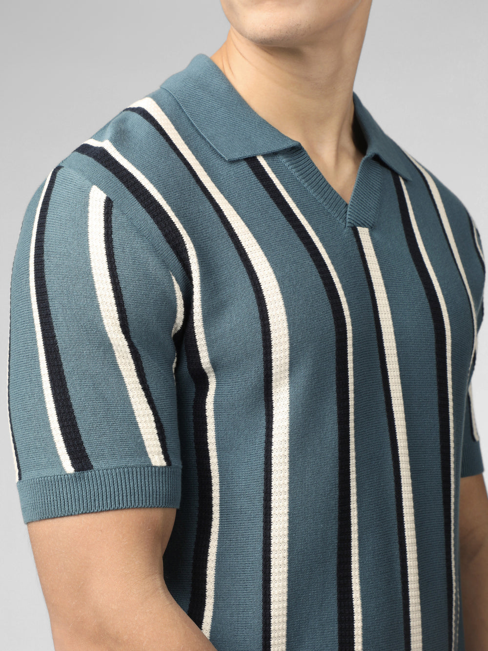 Turquoise Ben Sherman Signature Vertical Stripe Open Neck Polo Knitwear | 824671-FIK