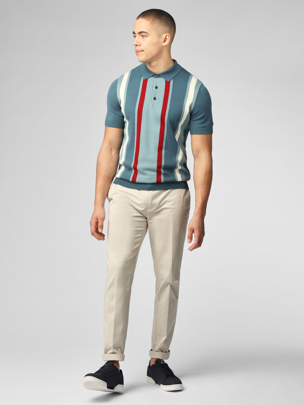 Turquoise Ben Sherman Signature Vertical Stripe Polo Knitwear | 164508-KYS