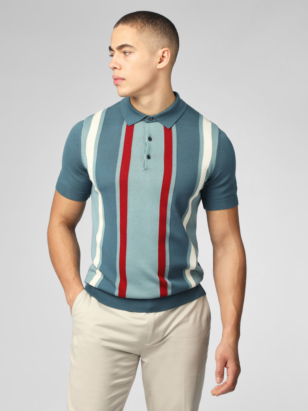 Turquoise Ben Sherman Signature Vertical Stripe Polo Knitwear | 164508-KYS