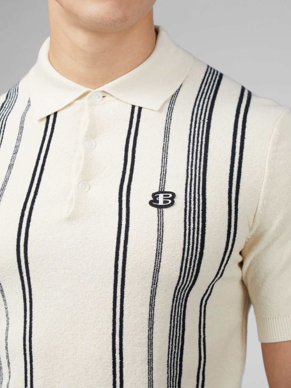 White Ben Sherman B by Ben Sherman Crinkle Cotton Stripe Polo Knitwear | 896345-JOA