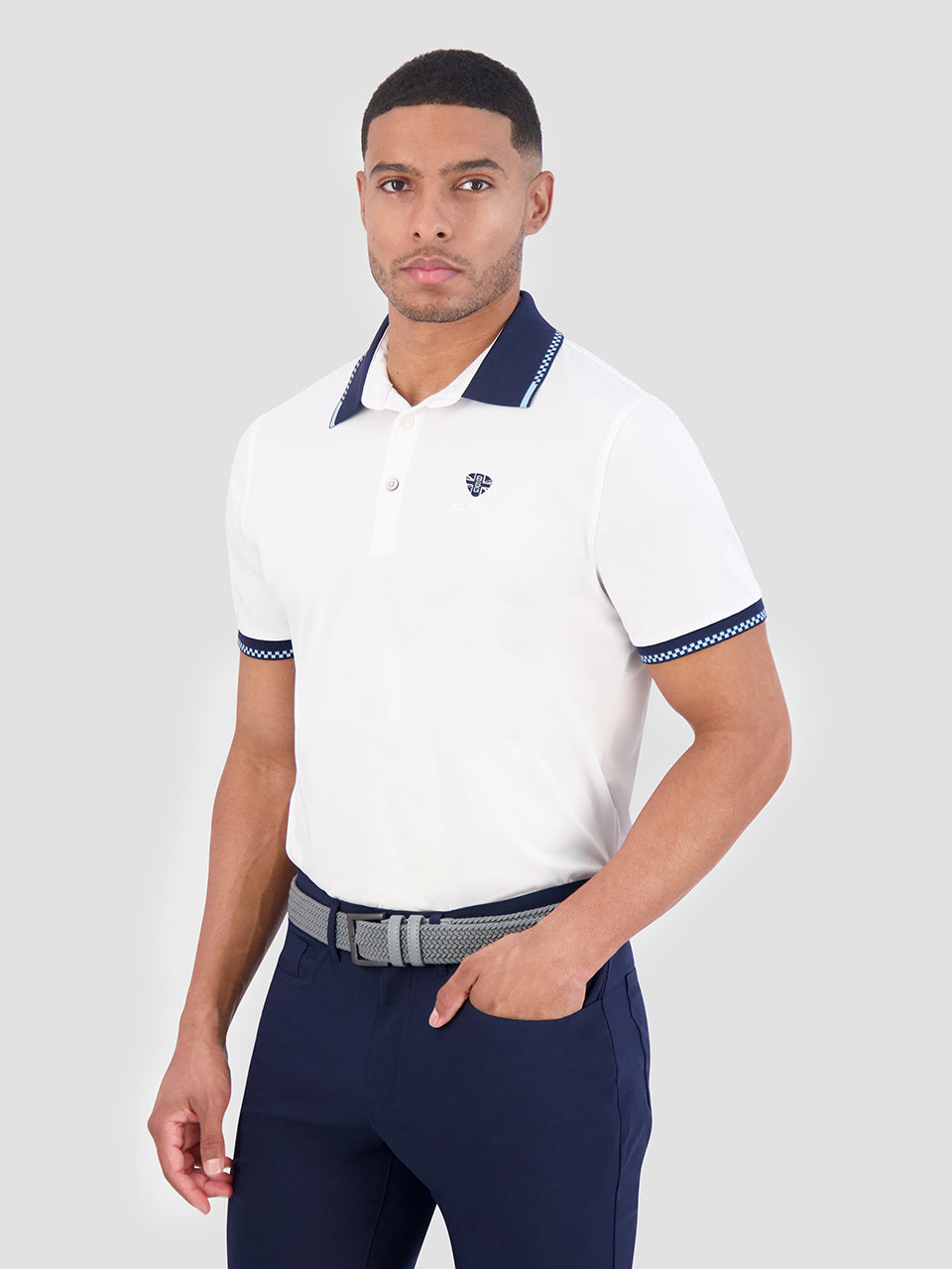 White Ben Sherman Checker Rib Air Pique Sports Fit Polo Shirts | 130657-HBE