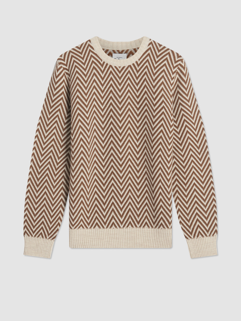 White Ben Sherman Chevron Jacquard Crewneck Knitwear | 407815-QWK