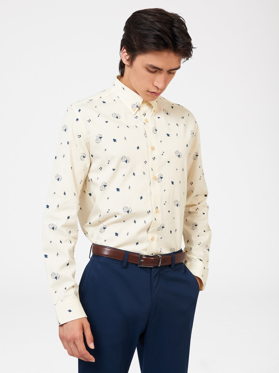 White Ben Sherman Conversational Icon Shirts | 756294-GKR