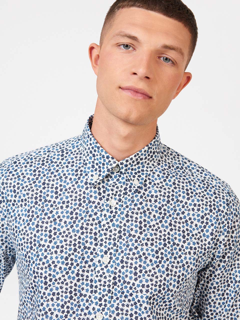 White Ben Sherman Ditsy Floral Print Long Sleeve Shirts | 649280-LMP