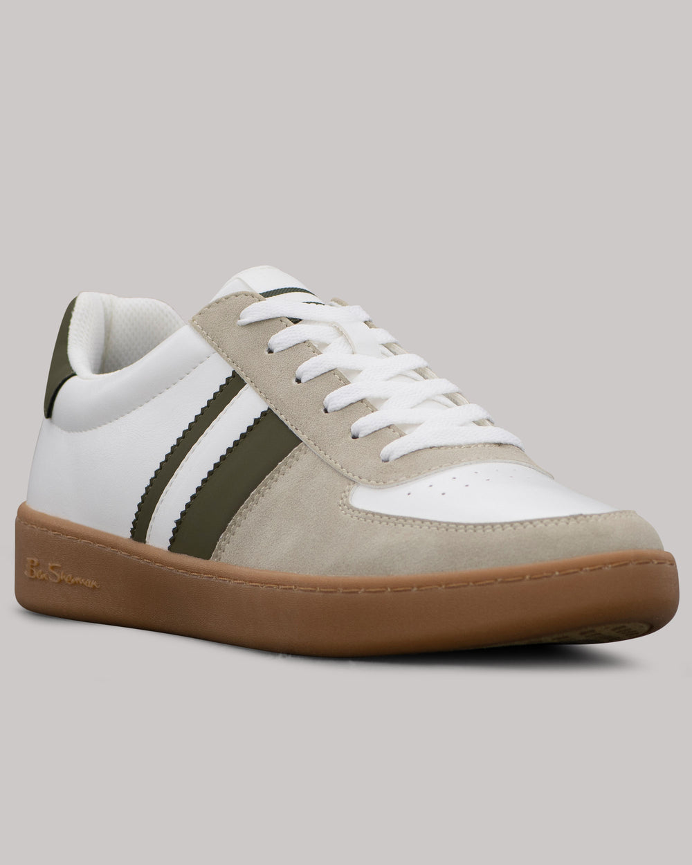 White Ben Sherman Hyde Olive Stripe Sneakers | 170896-HJS