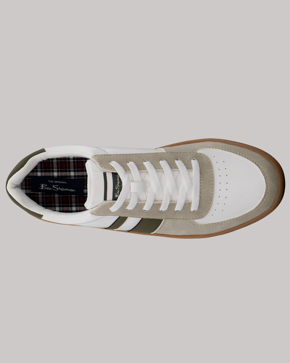 White Ben Sherman Hyde Olive Stripe Sneakers | 170896-HJS