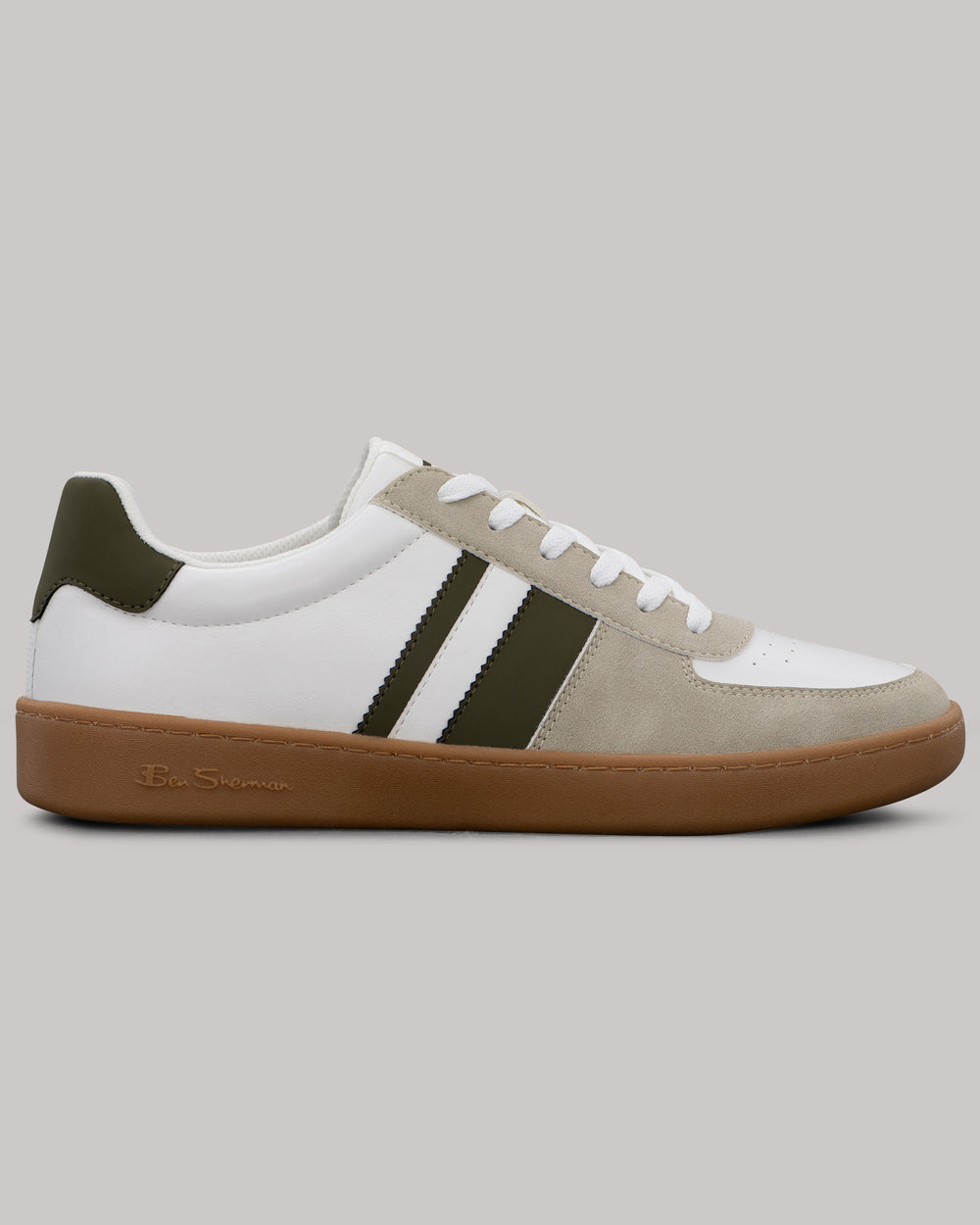 White Ben Sherman Hyde Olive Stripe Sneakers | 170896-HJS