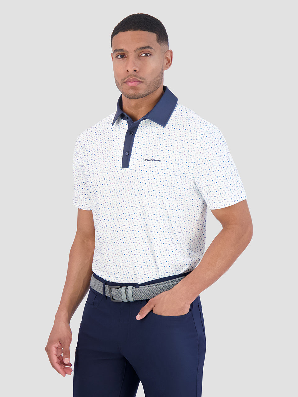 White Ben Sherman Polka Dots Tech Jersey Sports Fit Polo Shirts | 160795-VTD