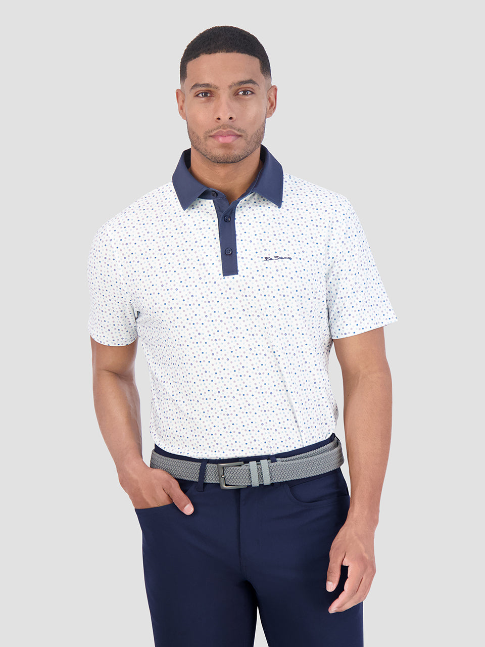 White Ben Sherman Polka Dots Tech Jersey Sports Fit Polo Shirts | 160795-VTD