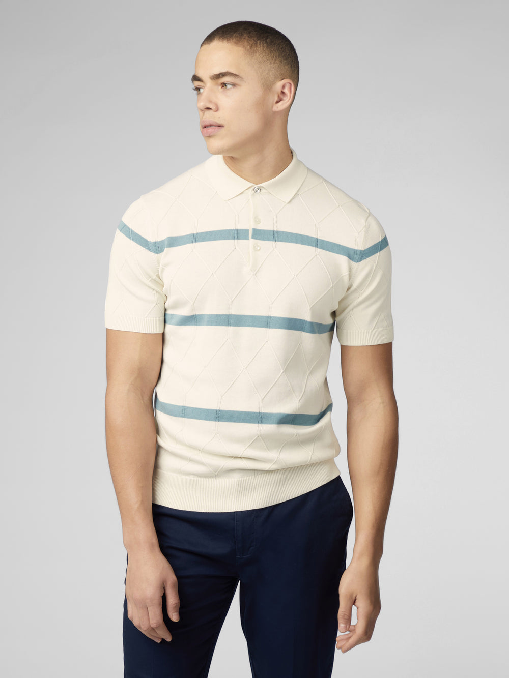 White Ben Sherman Signature Argyle Stripe Polo Knitwear | 315278-ESR