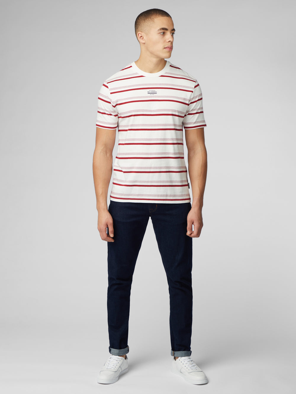 White Ben Sherman Signature Fine Stripe T-Shirt | 379542-HKY