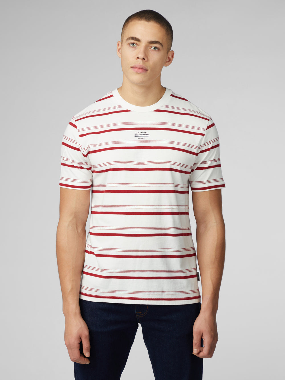 White Ben Sherman Signature Fine Stripe T-Shirt | 379542-HKY