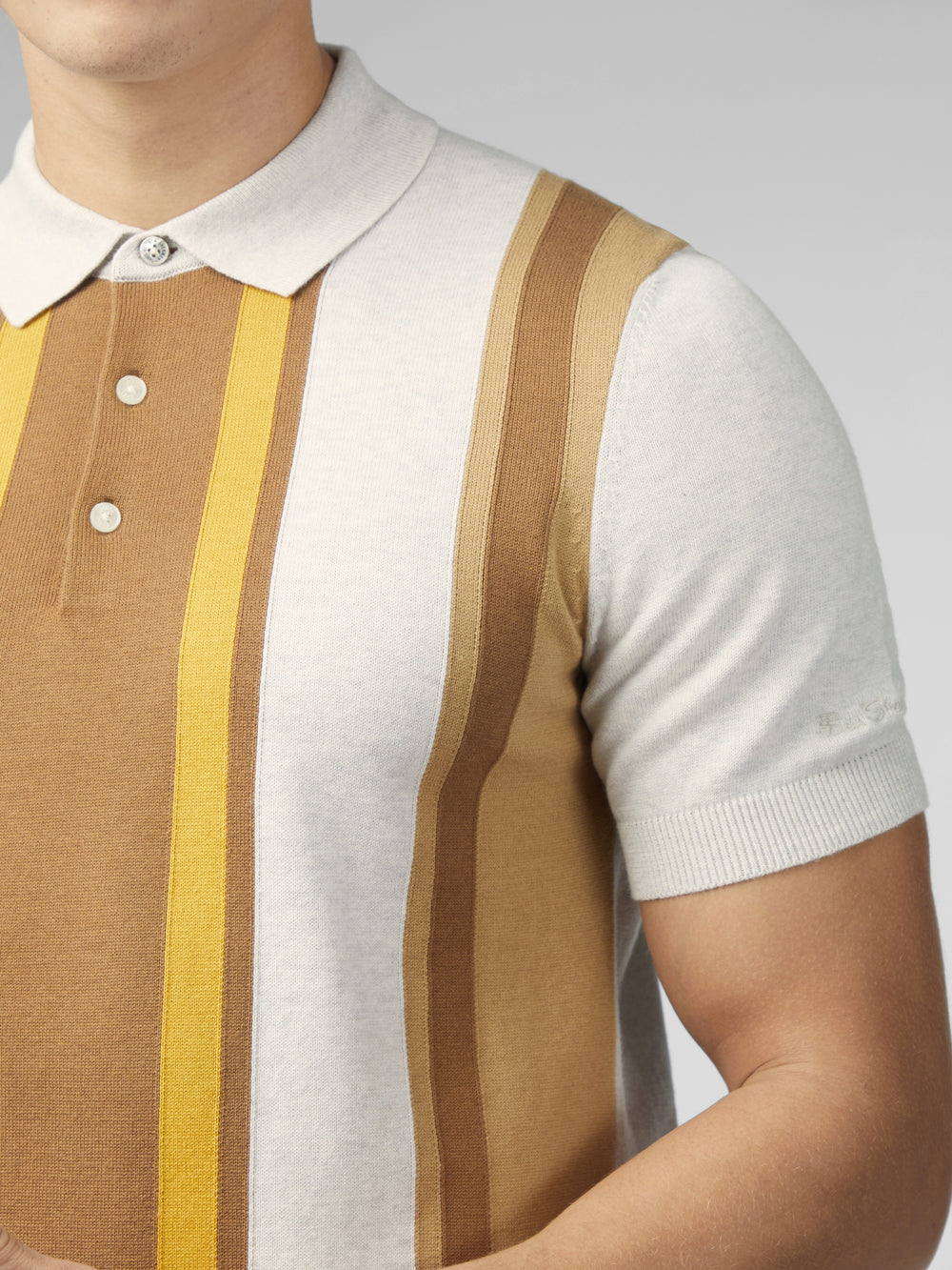 White Ben Sherman Signature Vertical Stripe Polo Knitwear | 476130-KWS