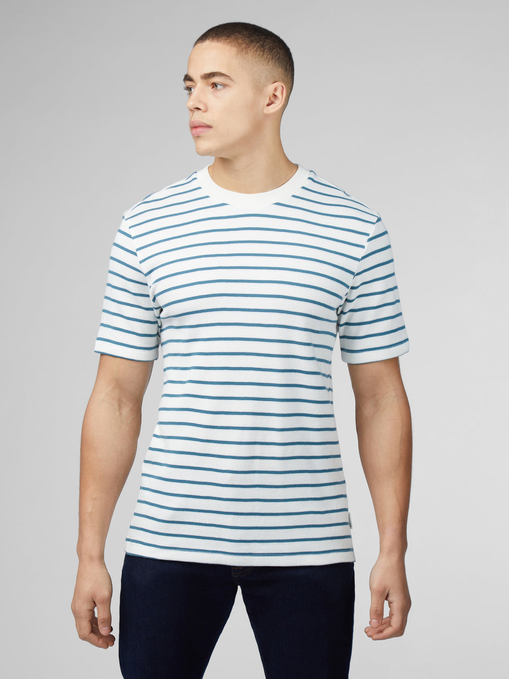 White Ben Sherman Signature Waffle Stripe T-Shirt | 890615-CQP