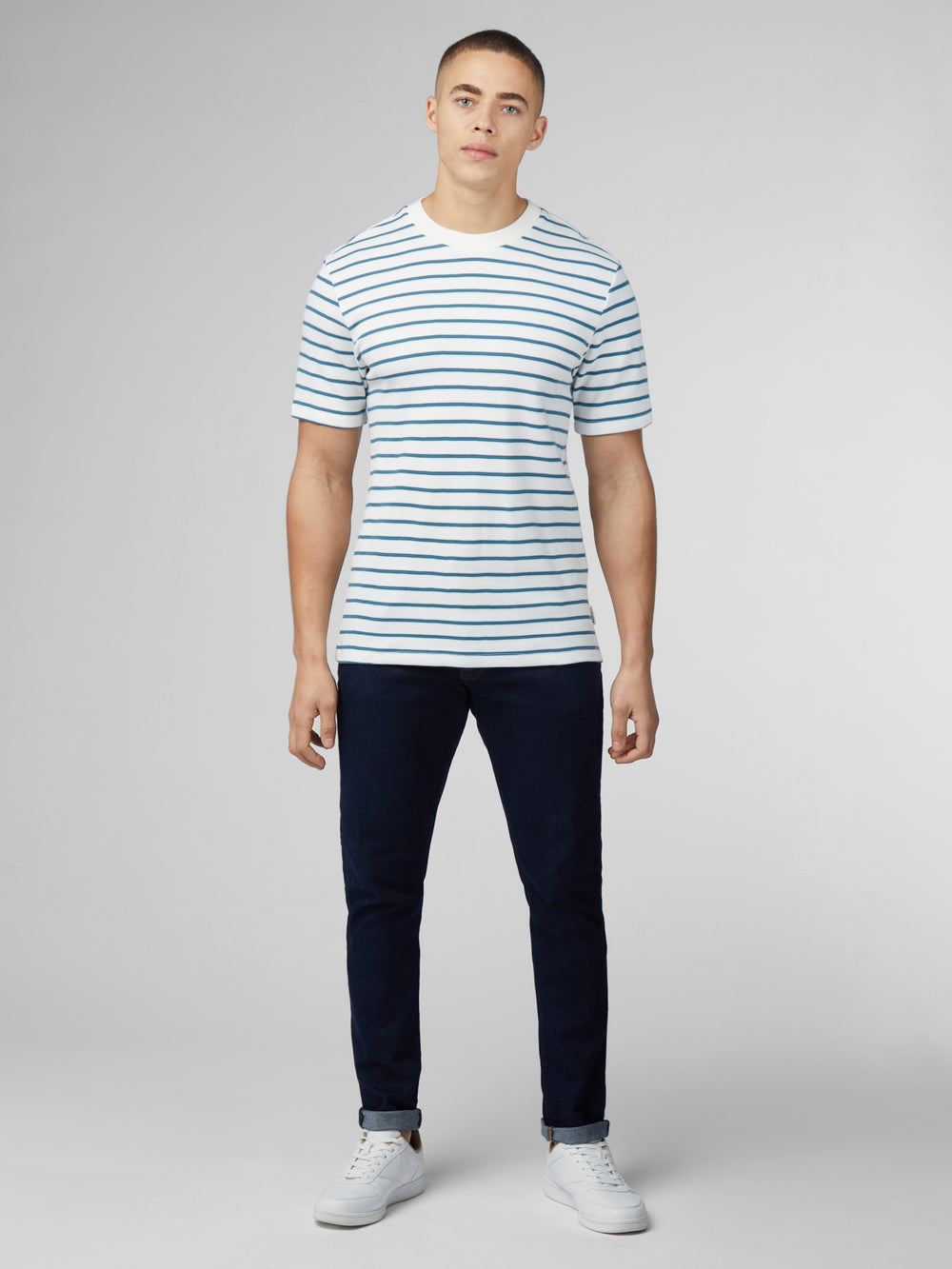 White Ben Sherman Signature Waffle Stripe T-Shirt | 890615-CQP