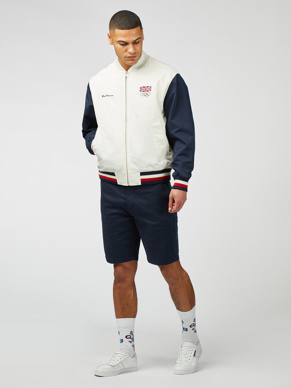 White Ben Sherman Team GB Commercial Bomber Jackets | 604893-WRQ